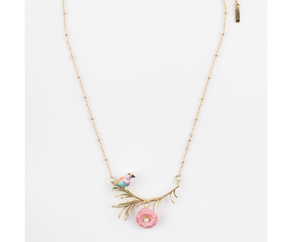 Branch necklace, Roller bird and thistle